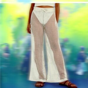 White Crochet Festival Wide-Leg Pants